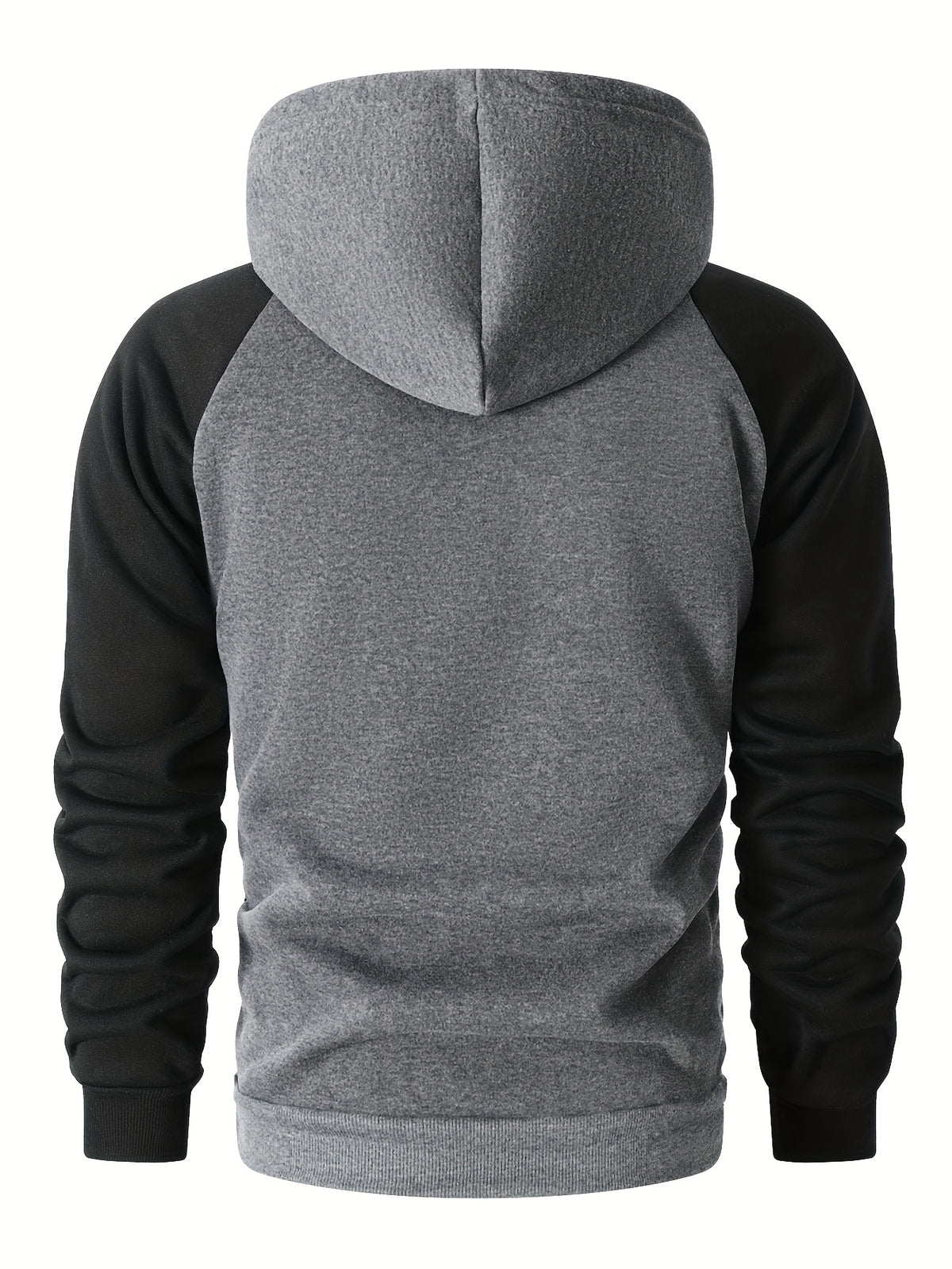 Men's Trendy Patchwork Print Hooded Sweatshirt, Casual Daily Wear Sporty Pullover, Autumn Essentials - Dark Gray + Black