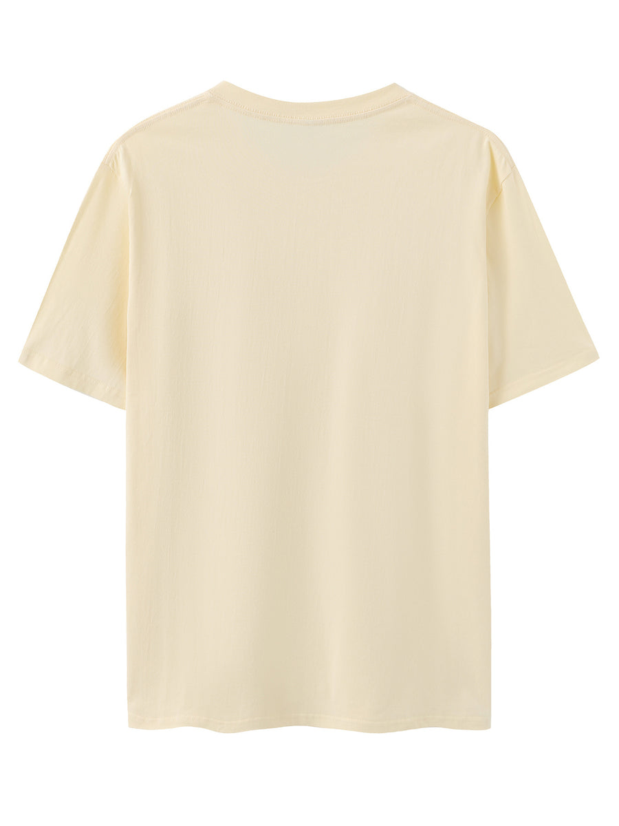 Men's 100% Cotton Short Sleeve Crew Neck T-Shirt, American Los Angeles Vintage Street Style Print, Casual, Fashionable, Comfortable, Soft, Summer Short Sleeve - Apricot