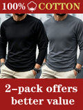 2pcs - 100% Men's Long Sleeve T-Shirt, Fabric, Comfortable and Breathable, Suitable for All Seasons, Essential for Casual Outings, Machine Washable - Combination Color 3
