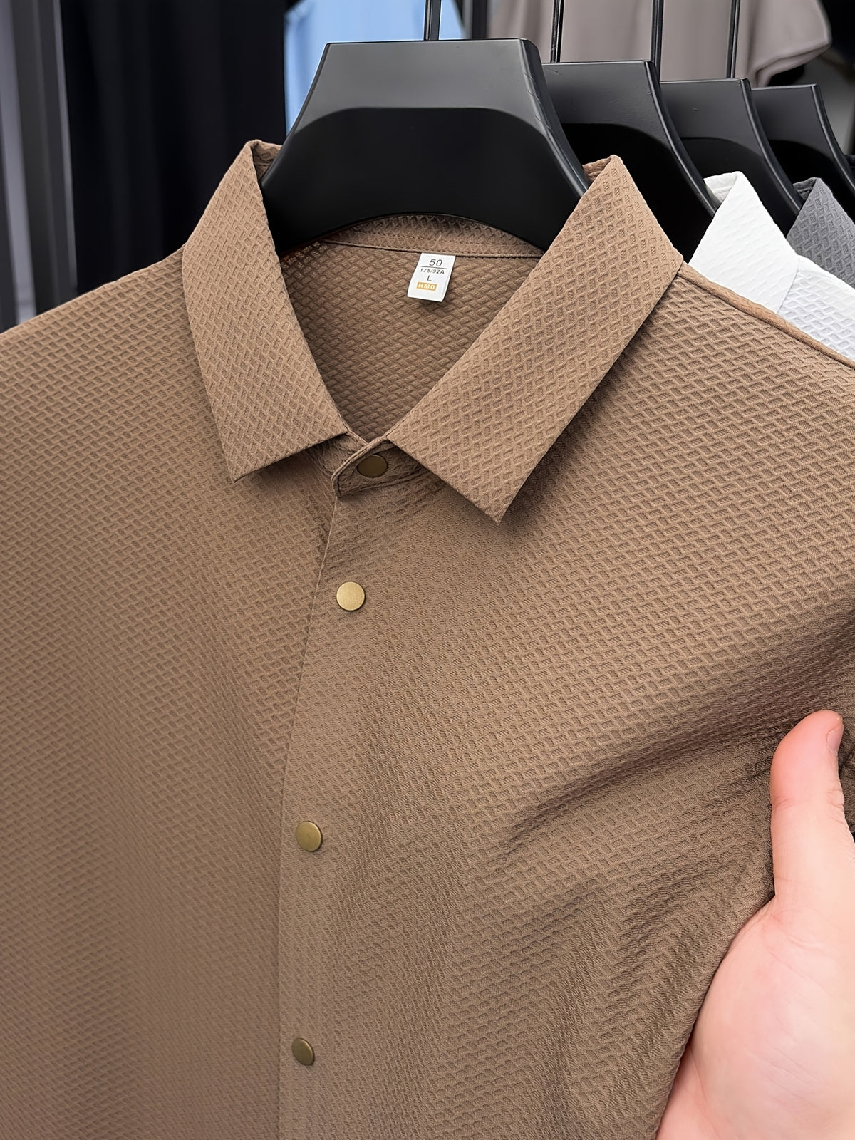 New Summer 2026 Men's Waffle Short-Sleeve Shirt, Lightweight and Breathable Business Casual T-Shirt, Multiple Colors Available, Refreshing and Versatile Commuter Top 100 - Coffee Color