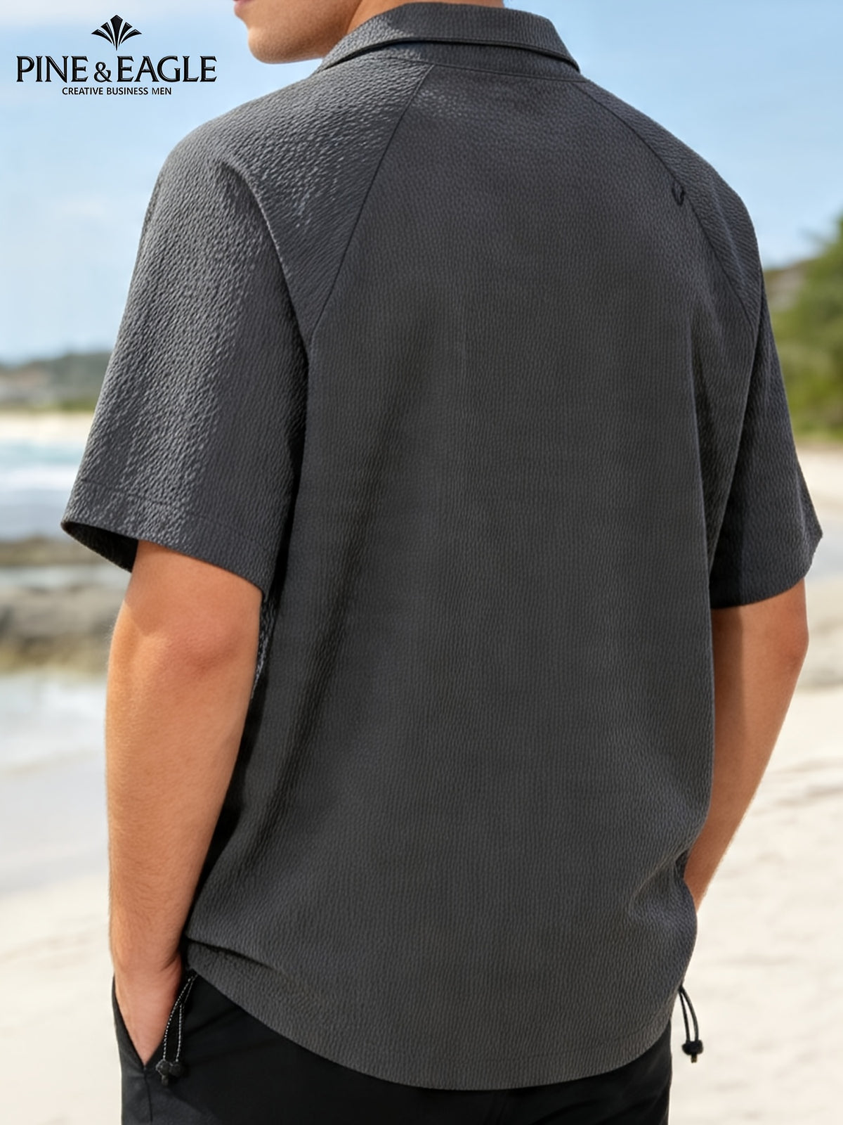 High-quality Functional Casual Top, Wrinkle-resistant and No-iron, Easy to Care for. Summer Ice-feel, Breathable, and Non-stuffy. Men's Lapel Short-sleeve Shirt, Suitable for Daily Work Wear - High-Quality Dark Gray Functional Casual Top