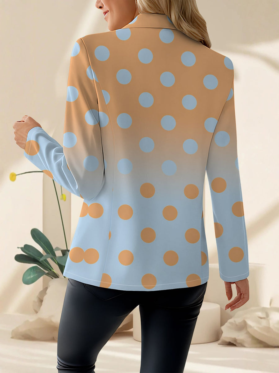 This Elegant Women's Blazer, Suitable for Spring and Autumn, Is an Ideal Choice for Comfortable Casual Attire. It Features a Harmonious, Refined Color Palette and a Unique, Fresh, and Graceful Print That Exudes a Youthful, Vibrant Charm. - Blue-orange Gradient