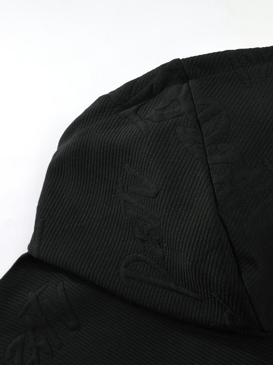 Men'S Jacquard 3D Letter Hooded Sweatshirt Solid Texture Oversized Drop Shoulder Pullover Casual Street Style Drawstring Kangaroo Pocket Daily Top - Black