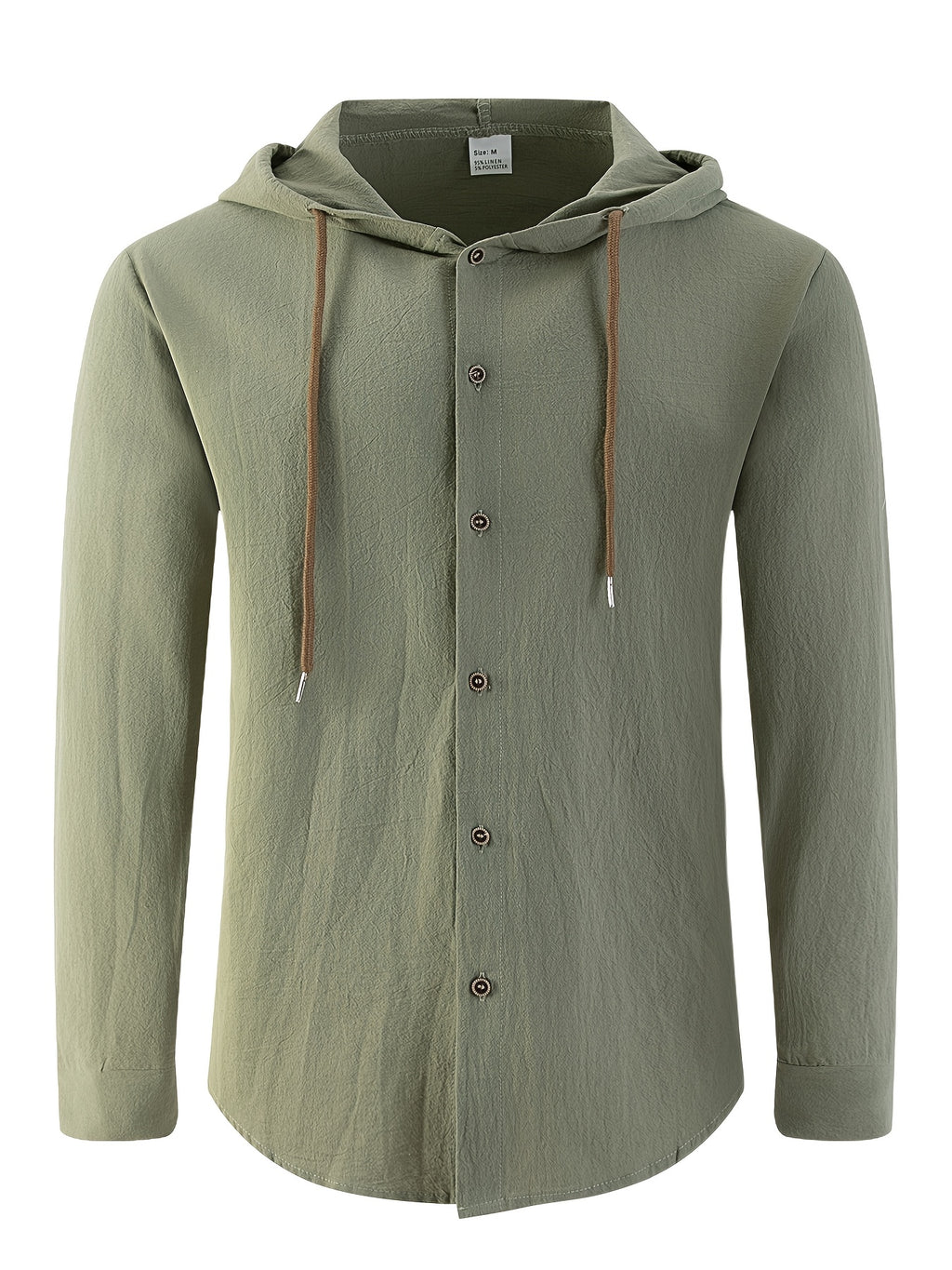 Men's European and American Style Cross-Border Linen Hooded Long-Sleeve Shirt - Military Green