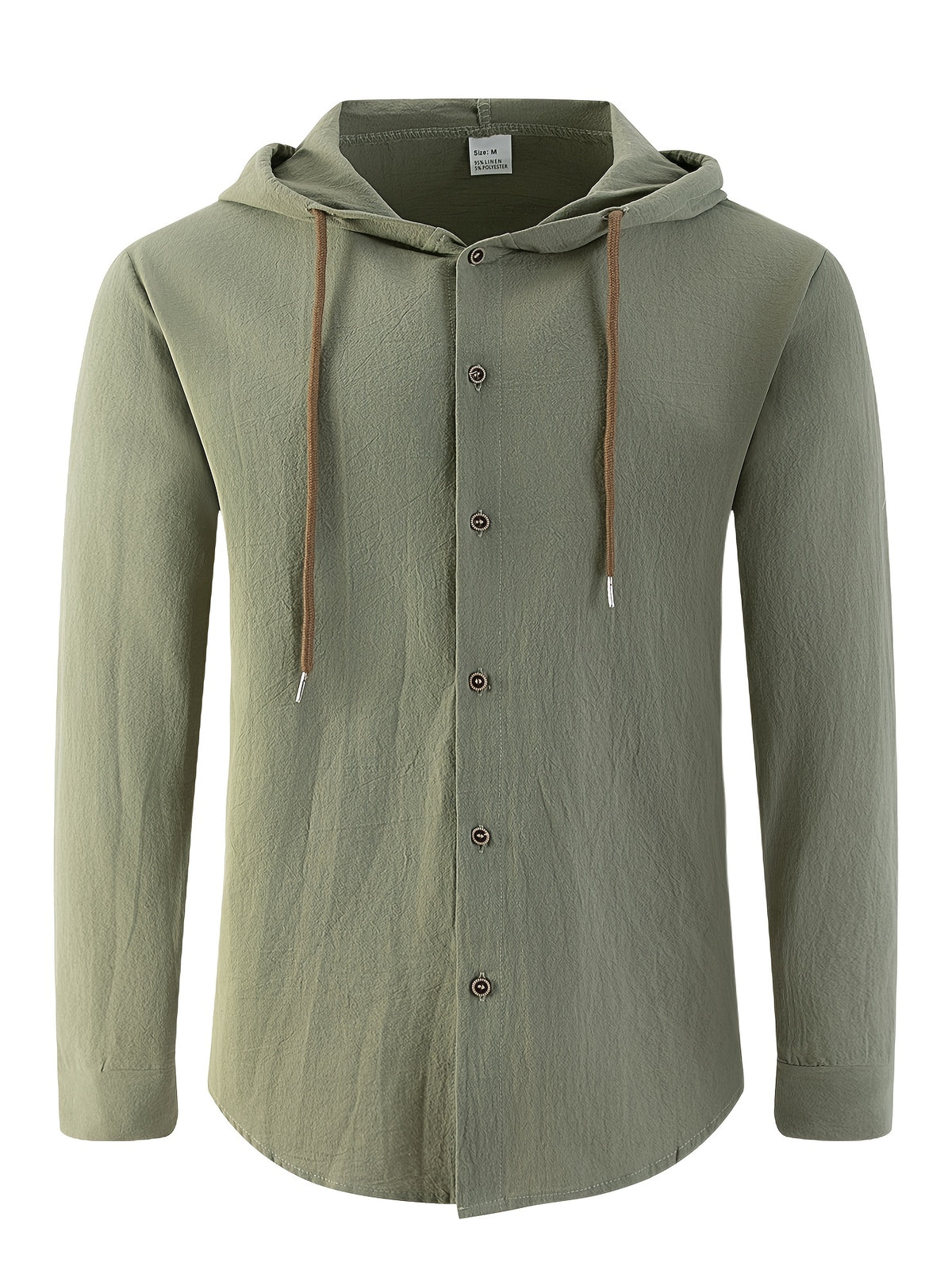 Men's European and American Style Cross-Border Linen Hooded Long-Sleeve Shirt - Military Green