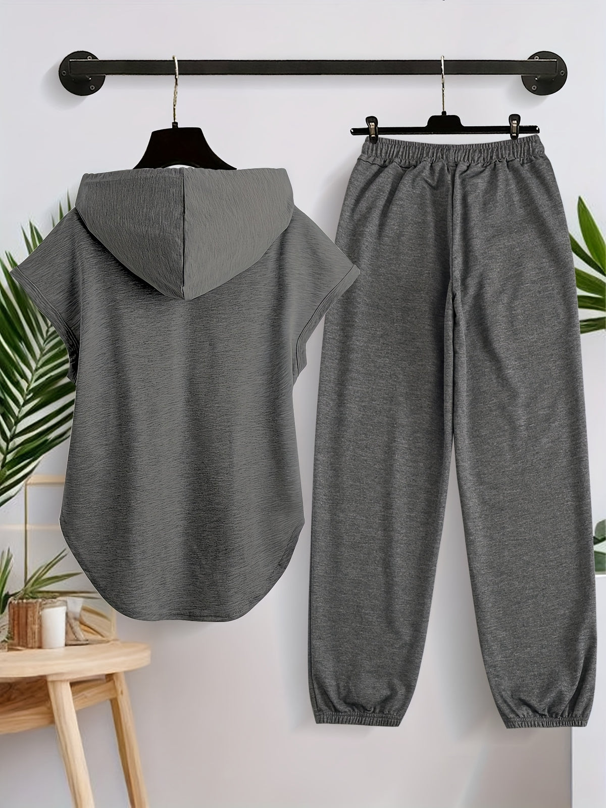 Women'S Sleeveless Hoodie And Long Pants Casual Sports Outfit X6751 - Deep Gray