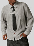 Men's Striped Long-Sleeve Shirt with Free Tie - New Spring, Summer, Autumn Niche Design Lapel Striped Casual Shirt - Suitable for Daily Outings, Commuting to Work, Dates, and as a Gift for Friends and Family - Stylish and Versatile Long-Sleeve Shirt - Black And White Stripes