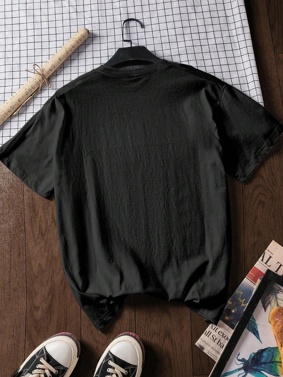 Summer Cartoon Skull Print Women's Round Neck T-Shirt Loose Slim Fit - Black