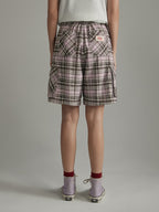 NO ONE ELSE Vintage Plaid Casual Pants for Women, Summer Academic Style Wide-Leg Cargo Shorts - Purple Lattice