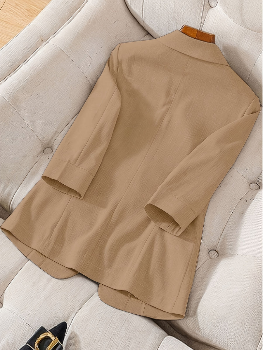 Women's Fashion Lapel | Button | Three-Quarter Sleeve | Pocket | Elegant | Solid Color | Shawl | Casual Blazer | 100% Polyester Lightweight Fabric - Machine Washable - | Office | Casual | Party | Outing First Choice | Versatile Professional Top | - Camel