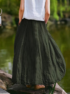 BK031606 Spring Summer Fall New Women'S Solid Retro Style Midi Skirt - Breathable, Loose Fit with Pockets, Spring Fall Elegant Casual Design - Dark Green