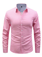 5pcs Men'S Casual Long Sleeve Plaid Shirt Set, Multi-Color Matching, Comfortable And Non-Iron, Lapel Button-Up Design, Essential for Daily Wear - 2 dark blue + light blue rose red jujube red