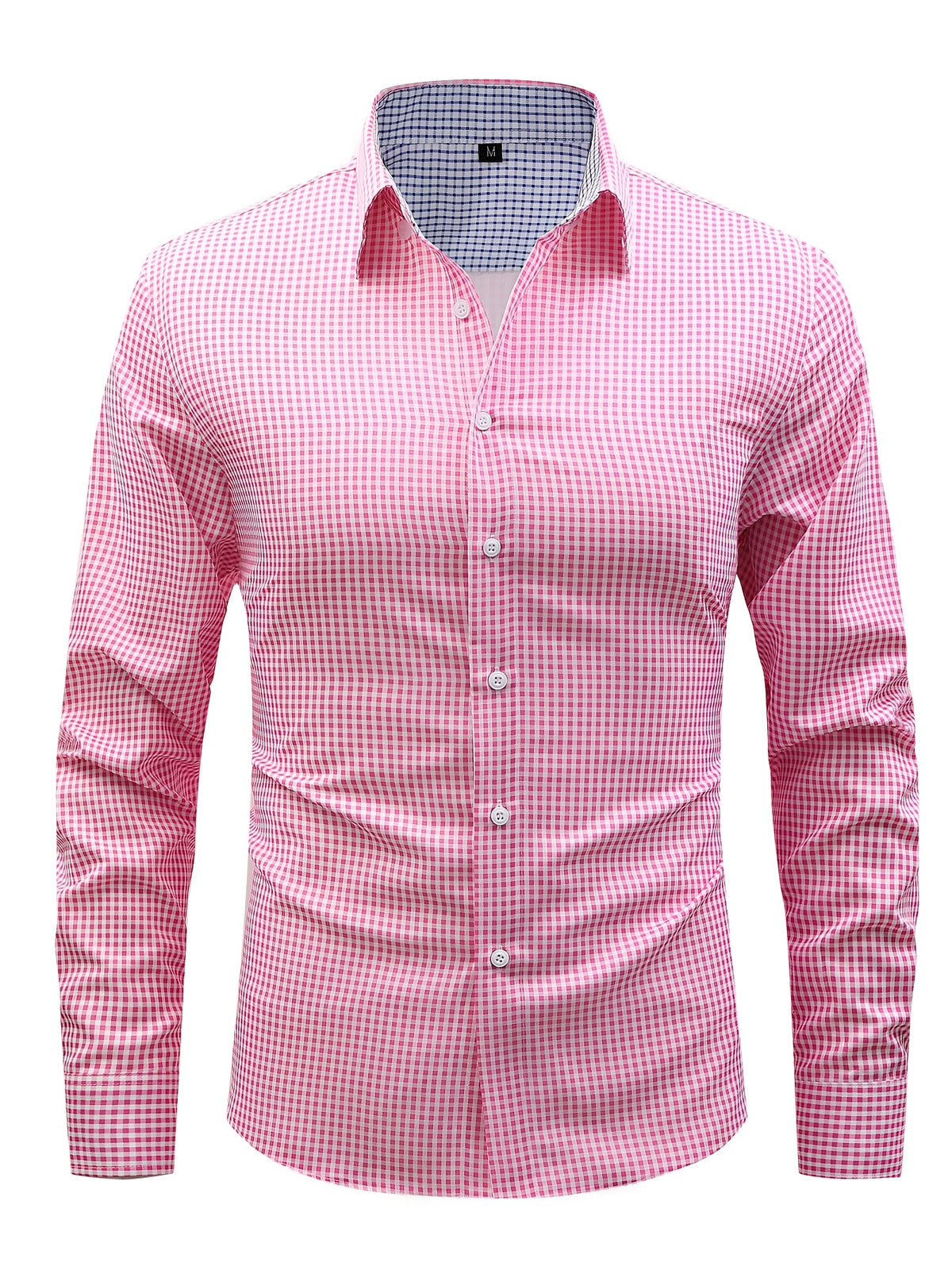 5pcs Men'S Casual Long Sleeve Plaid Shirt Set, Multi-Color Matching, Comfortable And Non-Iron, Lapel Button-Up Design, Essential for Daily Wear - 2 dark blue + light blue rose red jujube red