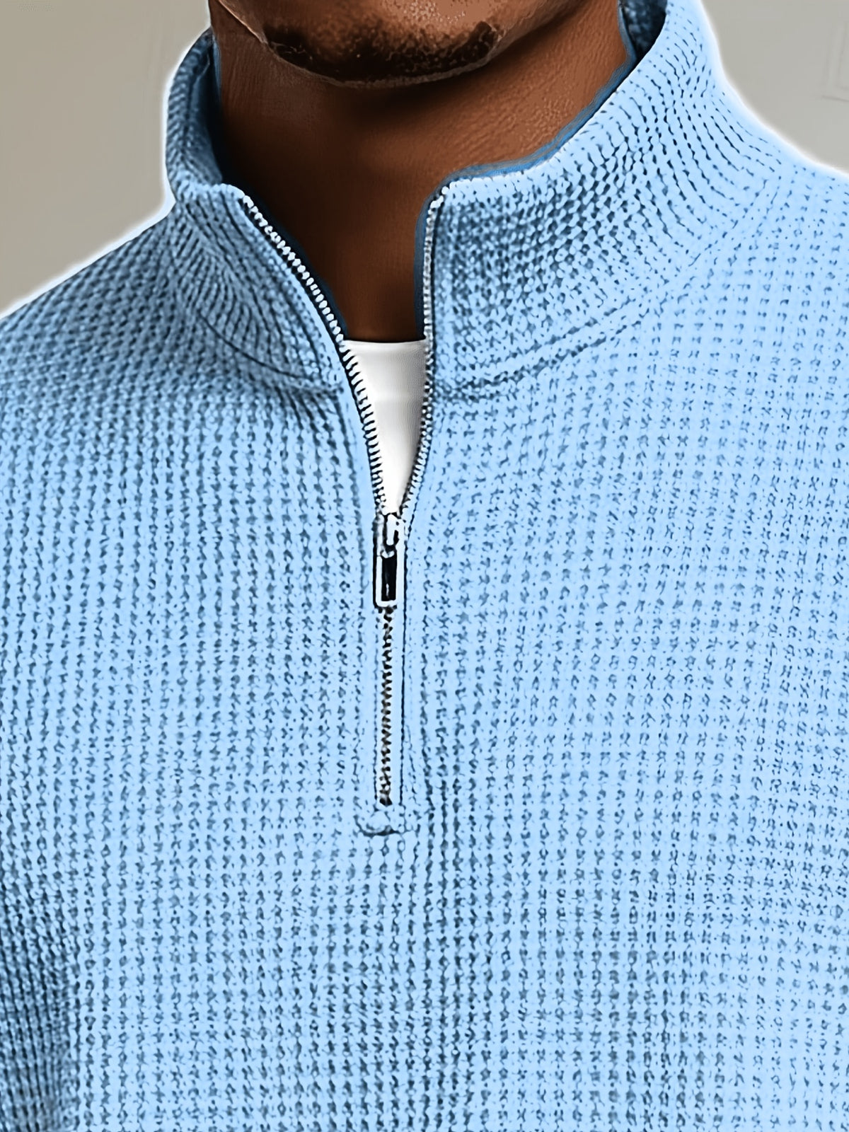 Men'S Henley Zip-Up Shirt - Sky Blue