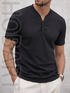 3pcs Men'S Henley Short Sleeve T-Shirts - Breathable Waffle Knit Summer Casual Tees with Button Front, Solid Color Round Neck, Machine Washable for Outdoor & Casual Wear, Stylish Button Detail, Lightweight Fabric, Easycare Material - Type 1