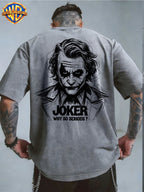 Warner Bros. Official - Cool Line Art Joker Print, American Vintage Washed Distressed T-Shirt, Suitable for Daily Commuting and Outdoor Wear, Machine Washable, Unisex - Grey