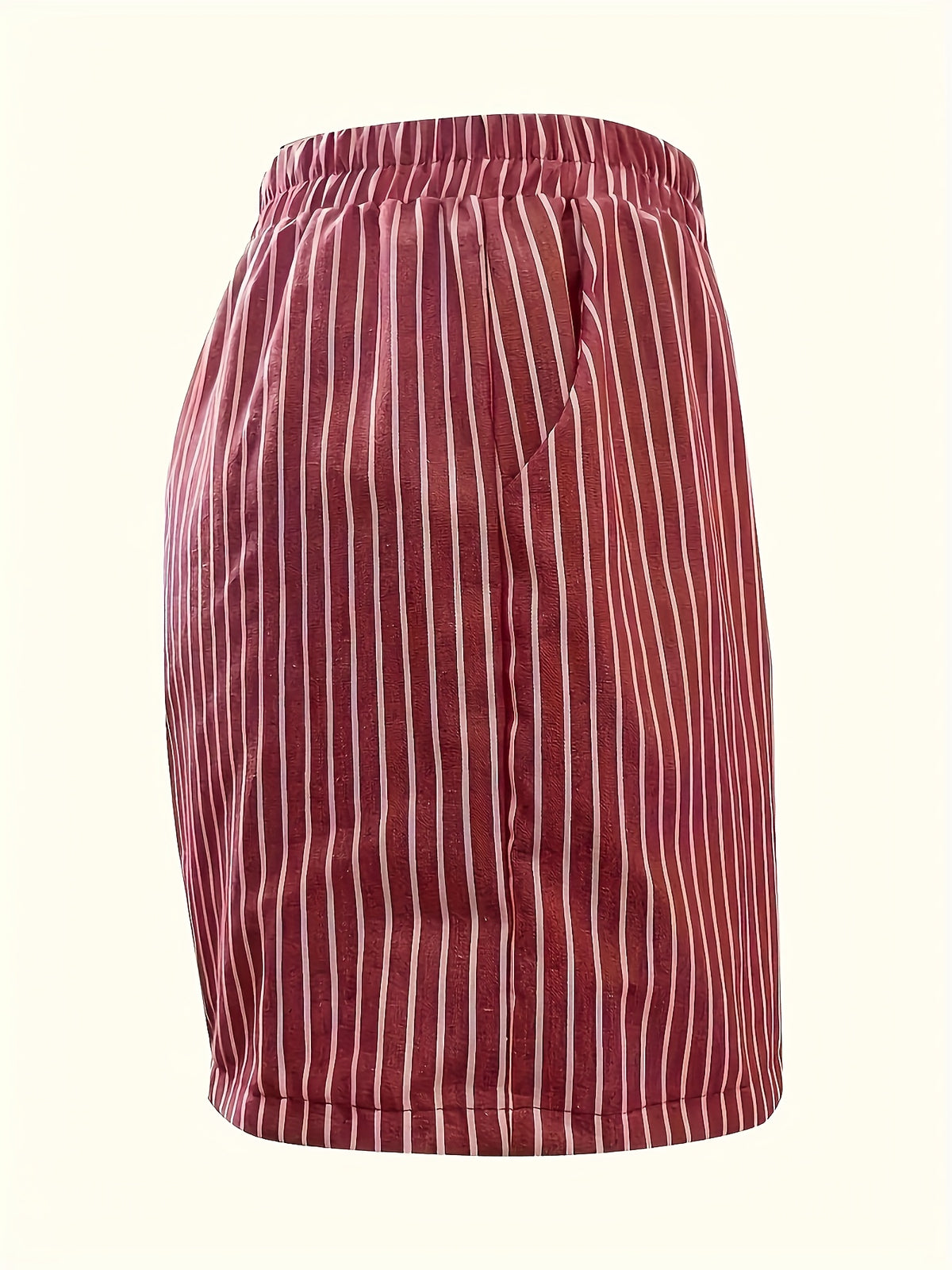 Western Style Women'S Striped Casual Shorts, Summer Loose Wide-Leg Home Pants, Wearable Outside - Brick Red