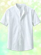 Single Piece Men'S Solid Color Short-Sleeved Shirt, Button-Up Cardigan Casual And Comfortable, Versatile for Daily Travel And Outdoor Activities in Summer - White