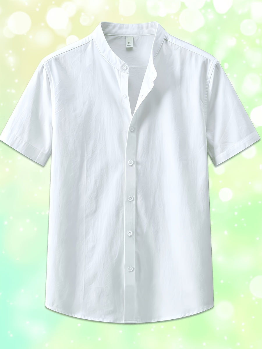 Single Piece Men'S Solid Color Short-Sleeved Shirt, Button-Up Cardigan Casual And Comfortable, Versatile for Daily Travel And Outdoor Activities in Summer - White