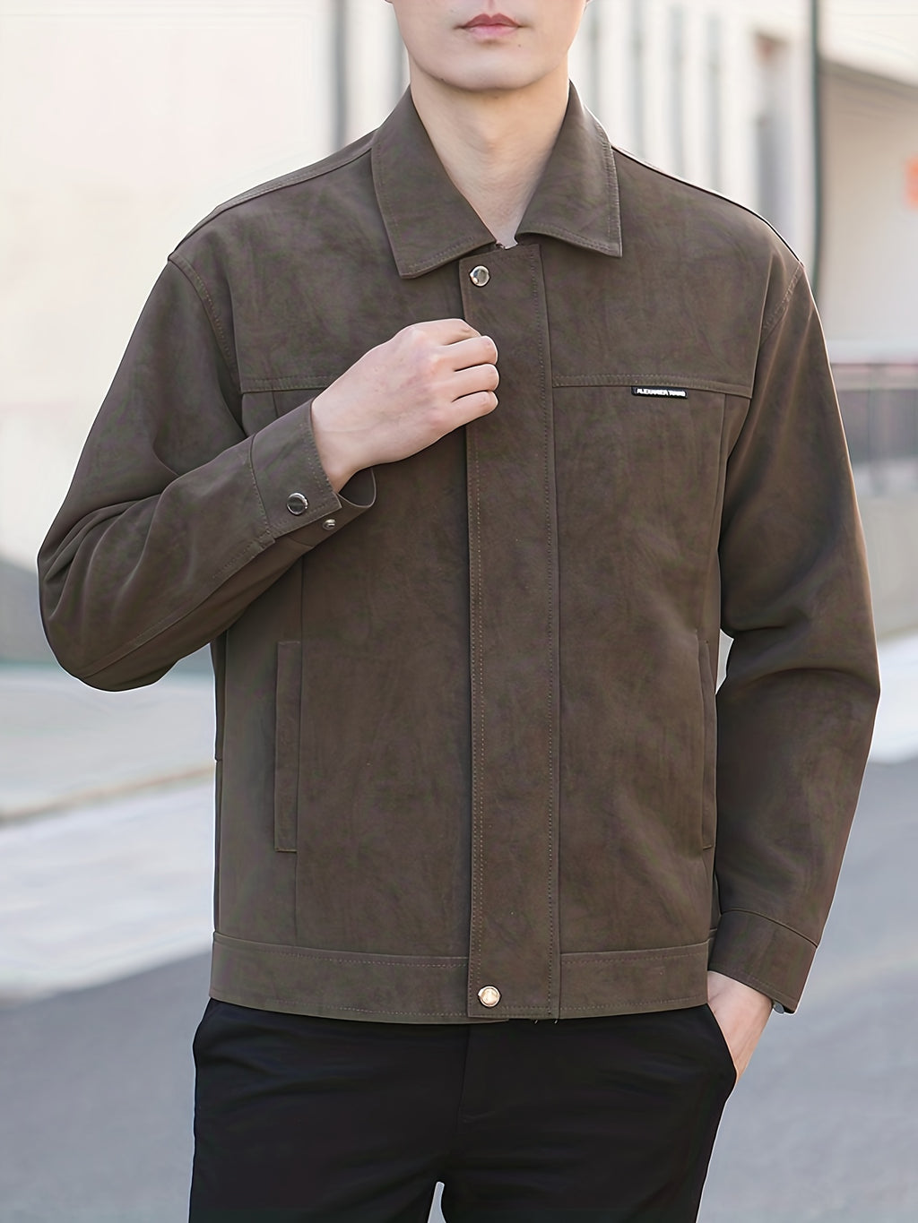 Men's Spring/Autumn Lapel PU Leather Business Casual Short PU Jacket Outerwear - Coffee Color
