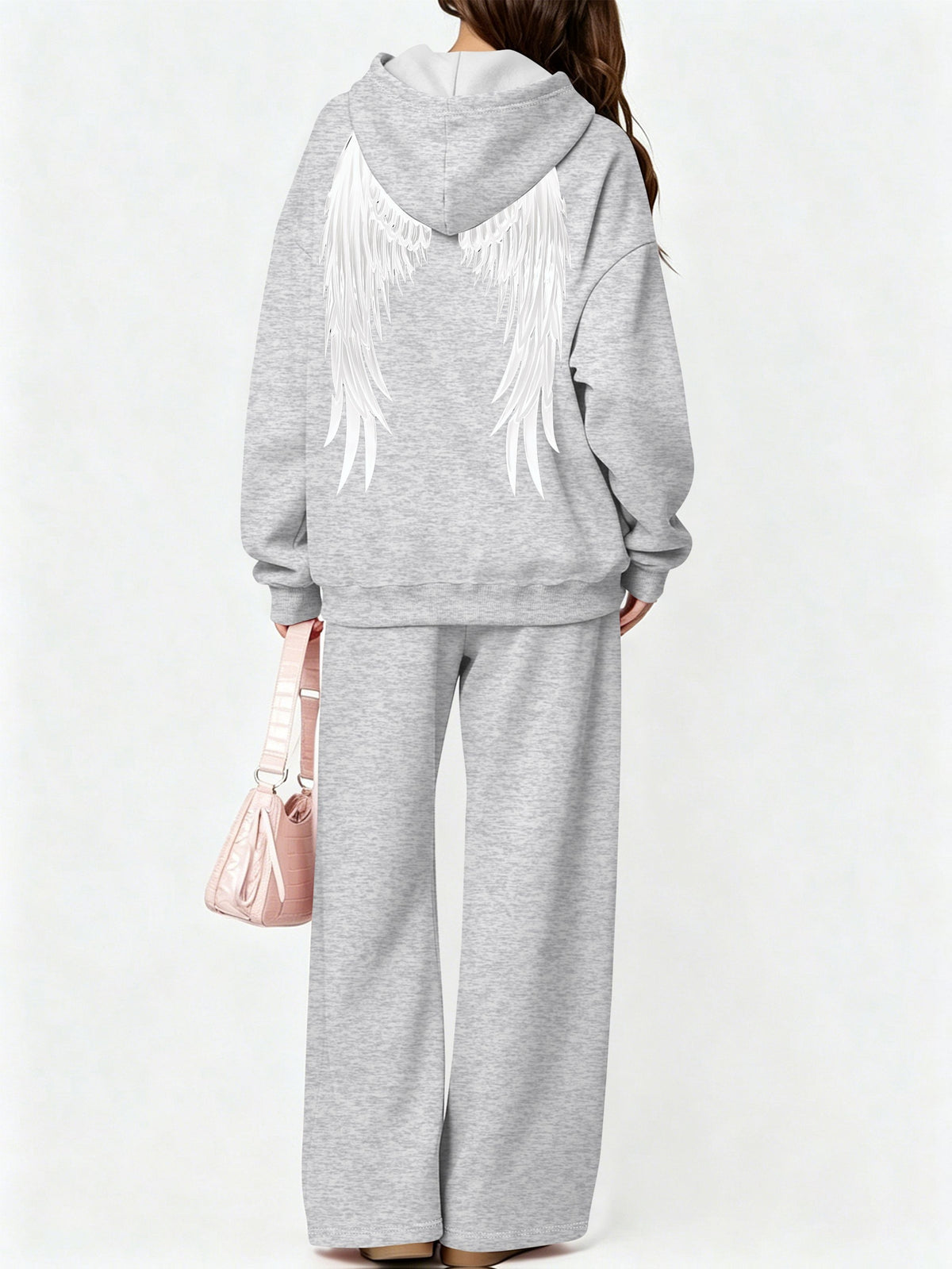 Halloween 2027NEW 2pcs Women's AutumnWinter Hooded Sweatshirt And Wide-Leg Pants Suit Kangaroo Pocket Long-Sleeve Jacket Wide-Leg Pants Suit Casual S Loose Suit Christmas Black Friday Cyber (27) - Grey