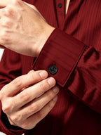 Men'S New Fashion Trendy Long Sleeve Small Lapel Shirt, Fishing ECG Print, Breathable Comfortable Fabric Button-Up Top - Burgundy