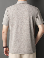 [Saa Xing OBM] 1pc Spring/Autumn New Men'S Polo Shirt, Old Money Style Textured Contrast Print Half-Button Collar Short Sleeve T-Shirt, Fashionable And Versatile Pullover Base Layer Top, Suitable for Spring, Summer, Autumn Wear, Fits Daily Casual - Khaki 1