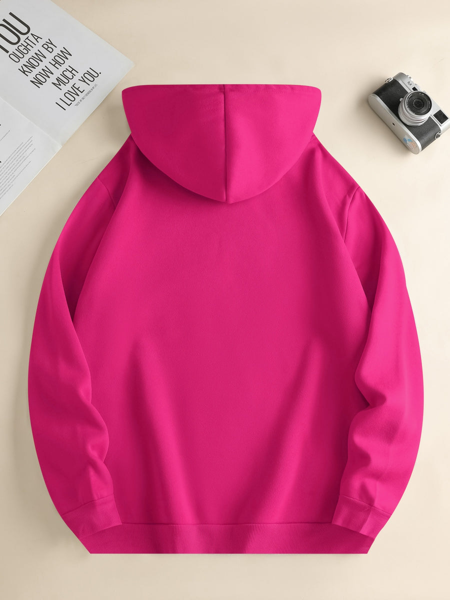 Men's Fashionable Hoodie, Loose-fit Casual Top with "X" Letter Print, Long-sleeve Sweatshirt Featuring a Kangaroo Pocket, Made of Casual Polyester Knit Fabric, Machine Washable, Suitable for Outdoor Casual Wear - Rose Red