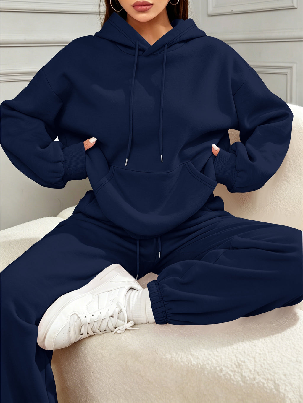 Halloween New Cross-Border Fashion Casual Vacation Set for Women, Autumn/Winter Sweatshirt And Sweatpants with Pockets, Women'S Foreign Trade Fashion, Autumn/Winter Essential Women'S Easy Sweatshirt Set, Pullover - Navy Color