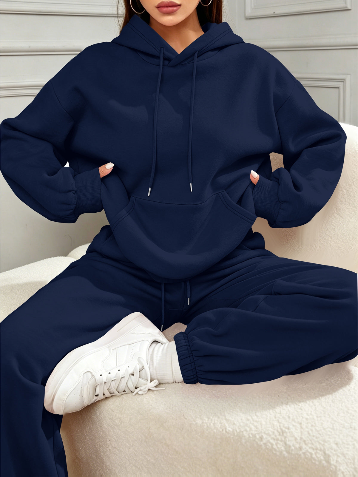 Halloween New Cross-Border Fashion Casual Vacation Set for Women, Autumn/Winter Sweatshirt And Sweatpants with Pockets, Women'S Foreign Trade Fashion, Autumn/Winter Essential Women'S Easy Sweatshirt Set, Pullover - Navy Color