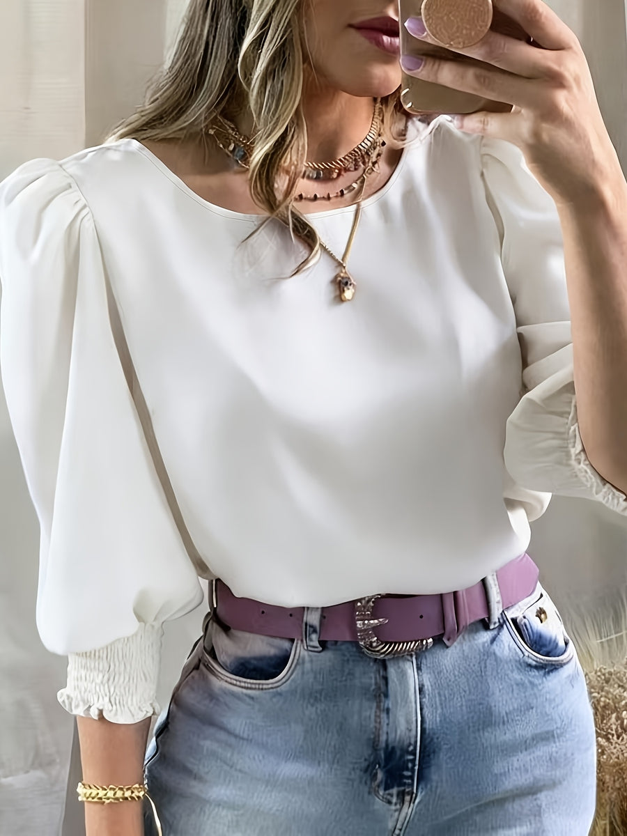 2503 Women's Casual Minimalist Solid Color Shirt Top - White
