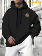 Men's "Mandala" Print Hooded Sweatshirt - Relaxed Fit, Simple and Distinctive Design, Loose Cut for Comfort and Style, Machine Washable Casual Pullover for Autumn/Winter, Suitable for Casual Wear, Hooded Sweater, Winter Apparel, Fashionable Design - Black