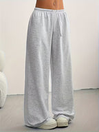 Drawstring Elastic Waist Wide Leg Sweatpants Women'S Loose Lazy Style Casual Versatile Long Pants - Light Grey
