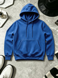 Solid Color Men'S Athletic Hooded Sweatshirt - Regular Fit with Front Kangaroo Pocket, Machine Washable, Casual And Sporty Style, Comfortable for Daily Wear - Casual Long Sleeve with Hood - Blue