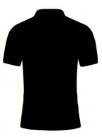 [Printed Design – Not Textured] Men's  Print Polo Shirt, Men's Short-Sleeve POLO Shirt, Fashionable Short-Sleeve Apparel, Button- Lapel Top, Golf Shirt, Men's Birthday Gift, Versatile Outdoor Casual Sports Top, Soft and Comfortable , Four-Season - Black