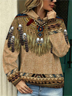 Women's Fashion Hoodie, Tribal Ceremonial Design, Mixed Color, Multiple Specifications Available, Ornate Traditional Style, Suitable for Daily Wear, Casual Outings, Stylish and Comfortable - Mixed colors
