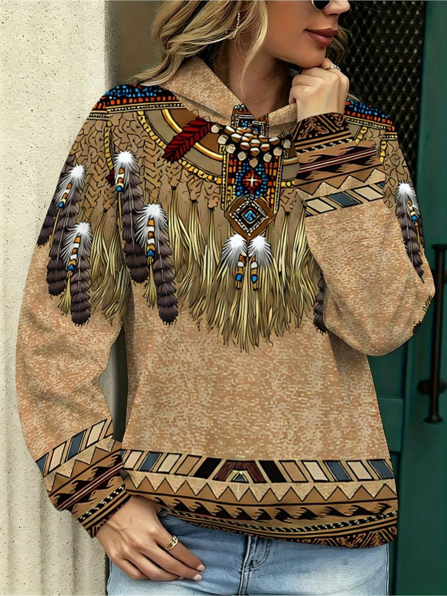 Women's Fashion Hoodie, Tribal Ceremonial Design, Mixed Color, Multiple Specifications Available, Ornate Traditional Style, Suitable for Daily Wear, Casual Outings, Stylish and Comfortable - Mixed colors