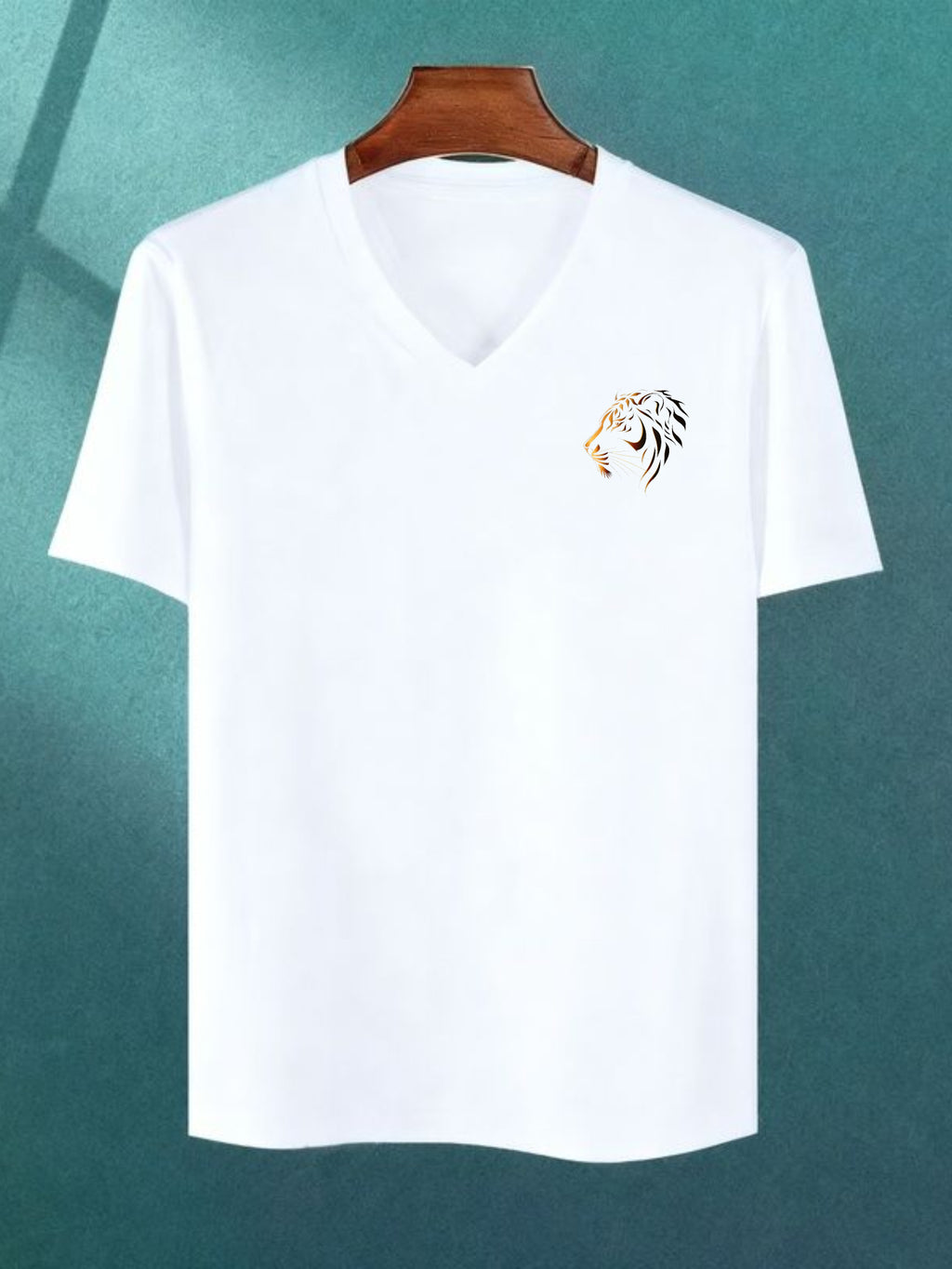 Casual Style Men's V-Neck T-Shirt Panther Print Summer Wear Gift for Him - White