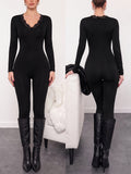 Women'S Long Sleeve Bodysuit Lace Ruffled V-Neck High-Stretch Tummy Control Waist-Cincher -Lifting Leg-Shaping Tight Body Suit Vacation Commute Daily Inner Wear Shaping Base Layer Bodysuit - Black