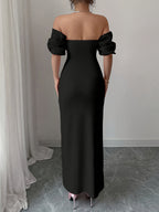 Party Sexy High-End Elegant Off-Shoulder Voluminous Sleeve Women'S Bridesmaid Dress, Suitable for Commute, Vacation, Afternoon Tea, Parties, Evening - Black