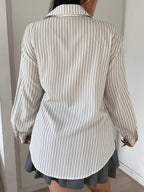Plus Size - Spring/Autumn New French Premium Sense Striped Irregular Waist Tie Shirt - Off-white