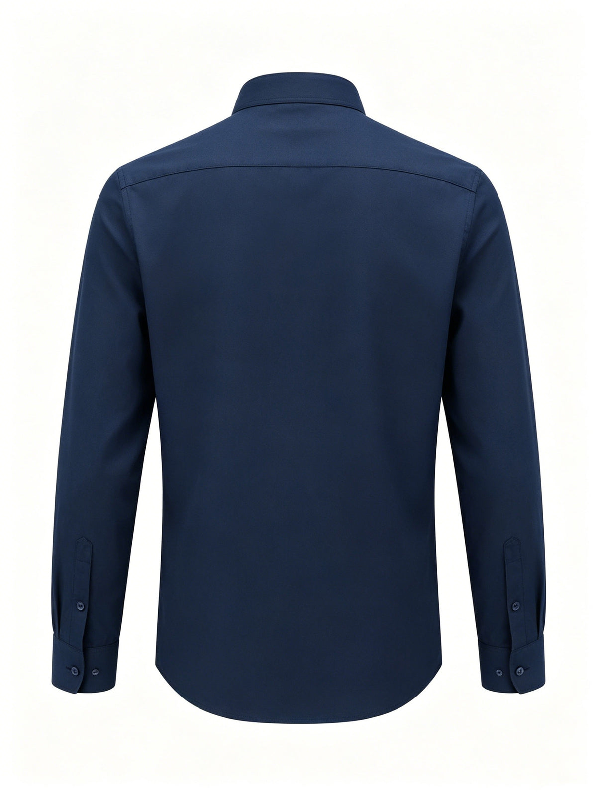 Men'S Mandarin Collar Long Sleeve Dress Shirts, Full Single Button Shirts with Chest Pocket, Solid Color Business & Daily Casual Tops - Navy Color