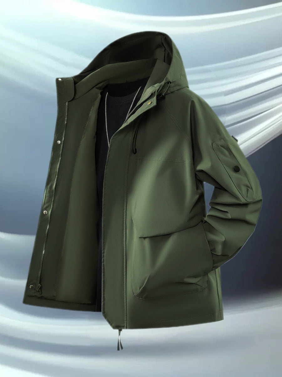 Pearson OBM Men's Hooded Zip-Up Loose Fit Long Sleeve Jacket with Pockets - New Men's Padded Coat Spring/Autumn Men's Jacket, Suitable for Hiking, Running, Casual Wear, Ideal Gift for Son, Husband, or Male Friend - Olive Green Color