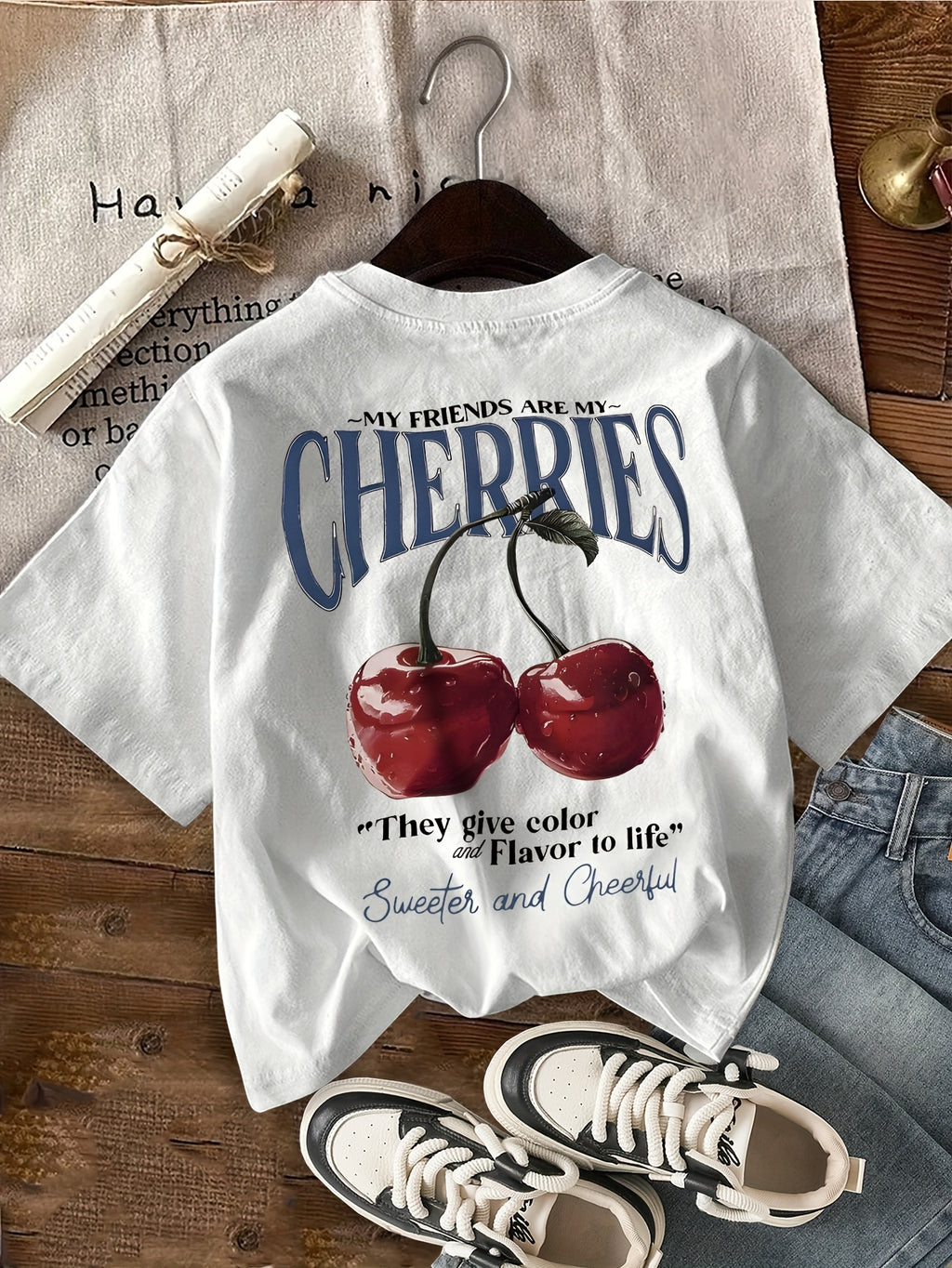 Graphic Print T-shirt, Short Sleeve Crew Neck Casual Top for Summer & Spring, Women's Clothing - White