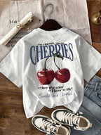 Graphic Print T-shirt, Short Sleeve Crew Neck Casual Top for Summer & Spring, Women's Clothing - White