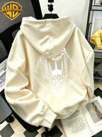 Authorized by Warner Bros., 2026 New Soren Helmet with White Line Print, Men'S Hoodie, Hooded Sweatshirt, Kangaroo Pocket And Drawstring Hat, Suitable for Daily And Outdoor Sports Wear, Autumn And Winter Warm Jacket, Fashionable Jacket - Apricot