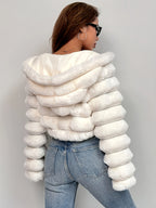 New Autumn/Winter 3D Effect Women's Hooded Plush Jacket, a Stylish and Warm Autumn/Winter Outfit - White
