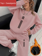 2pcs Women's Y2K Sport Sweatshirt Set with Matching Jogger Pants - -Lined Crewneck Set, Suitable for Winter, Multiple Colors, Polyester Material, Machine Washable, for Daily Sportswear, Casual Sporty Style, Fitness Wear - pink color