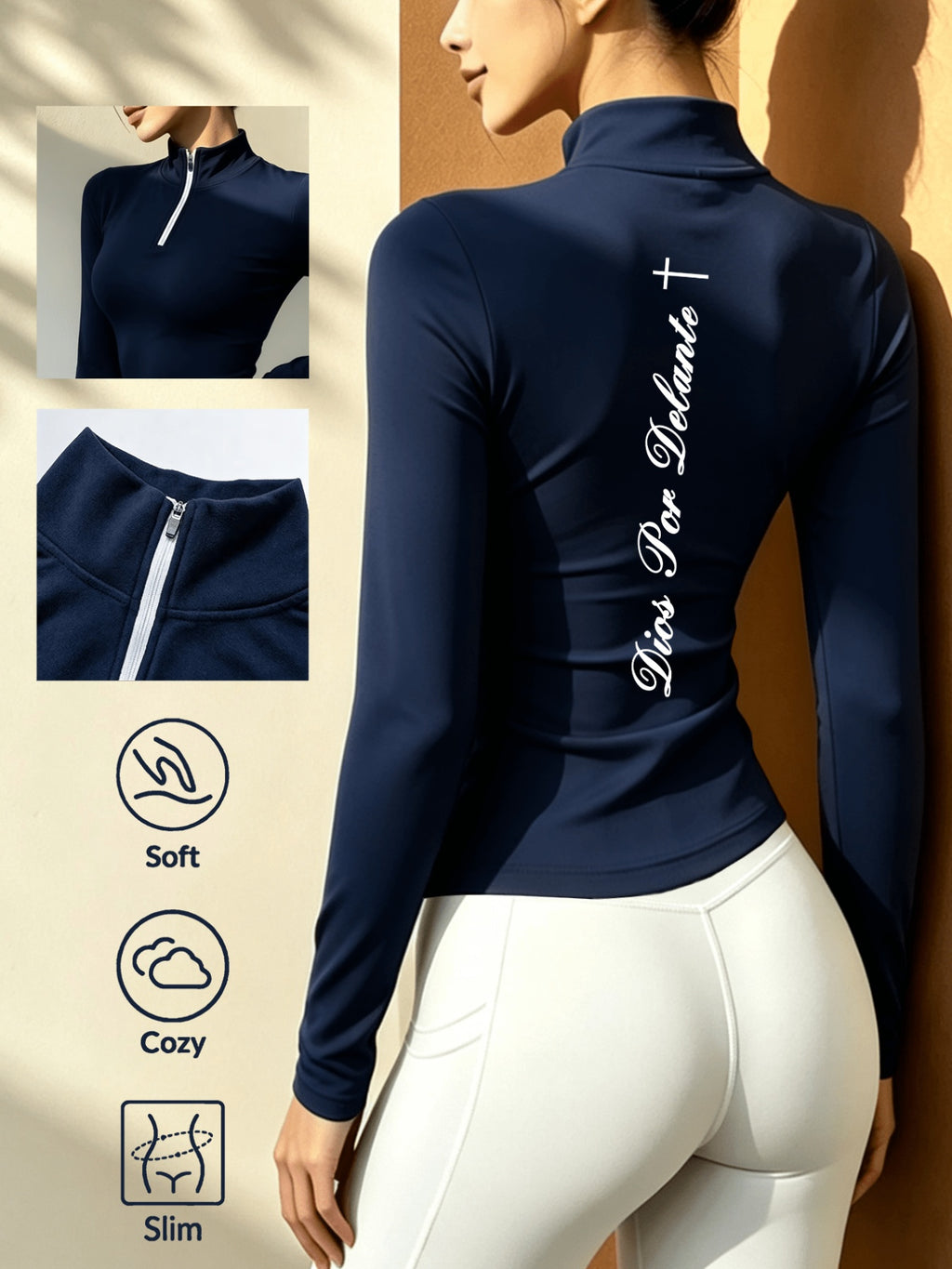 Solid Color Half-Zipper Half-Turtleneck Long Sleeve Top, And Slender Long Sleeve Base Layer T-Shirt, Fall Winter Warm Base Layer Top - Royal Blue
