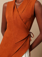 Women'S Solid Color Knotted Asymmetrical Hem Casual Versatile Daily Wear Shirt - Orange red